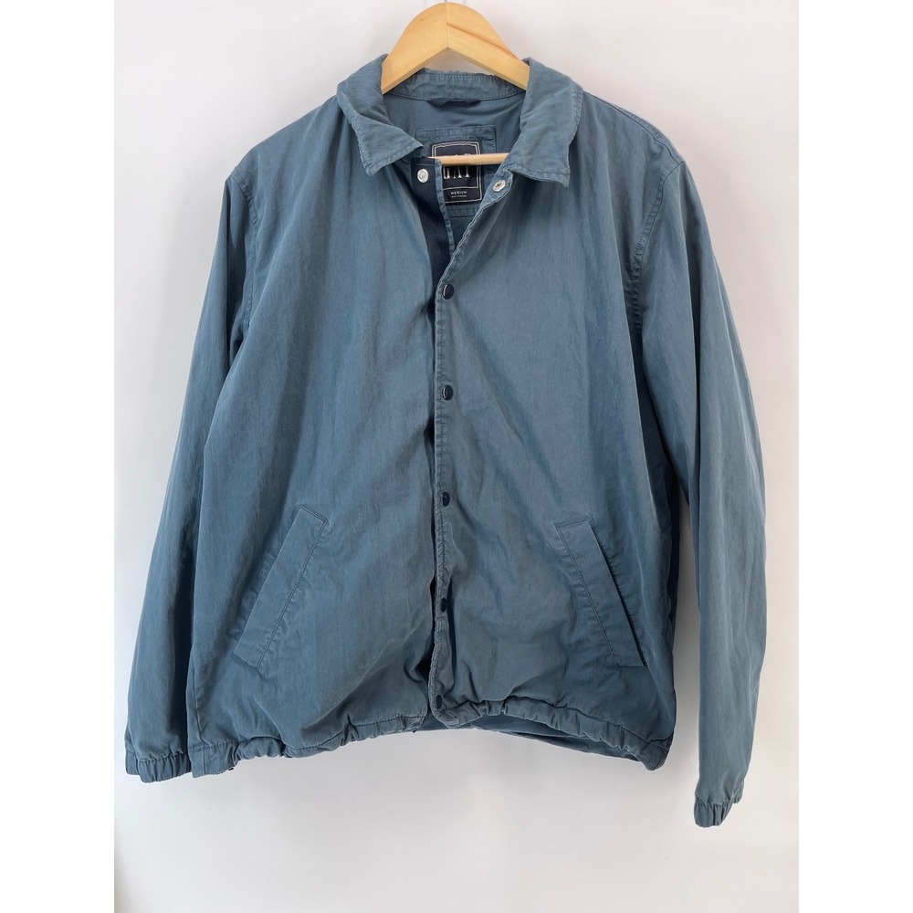 Gap Mens Harrington Jacket Slate Blue Snap Front Cotton Nylon Blend Medium